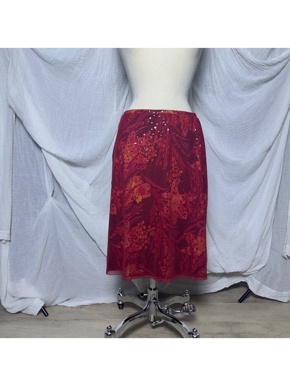 Floral Burgundy Midi Skirt